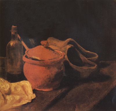 Still life with Earthenware,Bottle and Clogs (nn04)